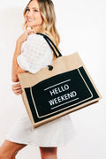 Weekend Burlap Tote Bag
