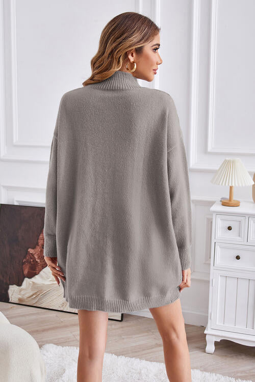 Mock Neck Slit Sweater